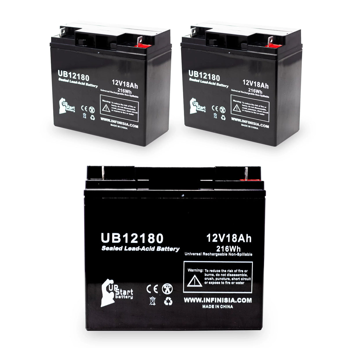 3x Pack - Compatible CSB BATTERY OF AMERICA GP12170 Battery - Replacement UB12180 Universal Sealed Lead Acid Battery (12V, 18Ah, 18000mAh, T4 Terminal, AGM, SLA)