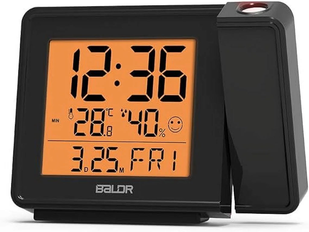 BALDR Digital Time Projection Alarm Clock - Atomic Time Projector on Ceiling Wall Charcoal