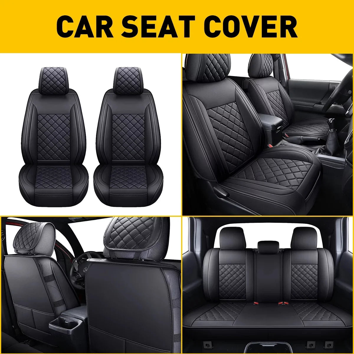 Car Seat Covers Full Set With Waterproof Leather Fit for 2007-2023 Toyota Tacoma Crew Cab (Full Set, Onyx