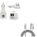 3ft Metal USB Cable w 2-Port USB Car Home Charger W6G for Midnight KEYone, Key2 LE - BLU G9, Vivo XI Plus 5 - CAT S48c S61 - Coolpad Legacy - Essential Phone (PH-1) - Google Pixel XL 3a XL 3