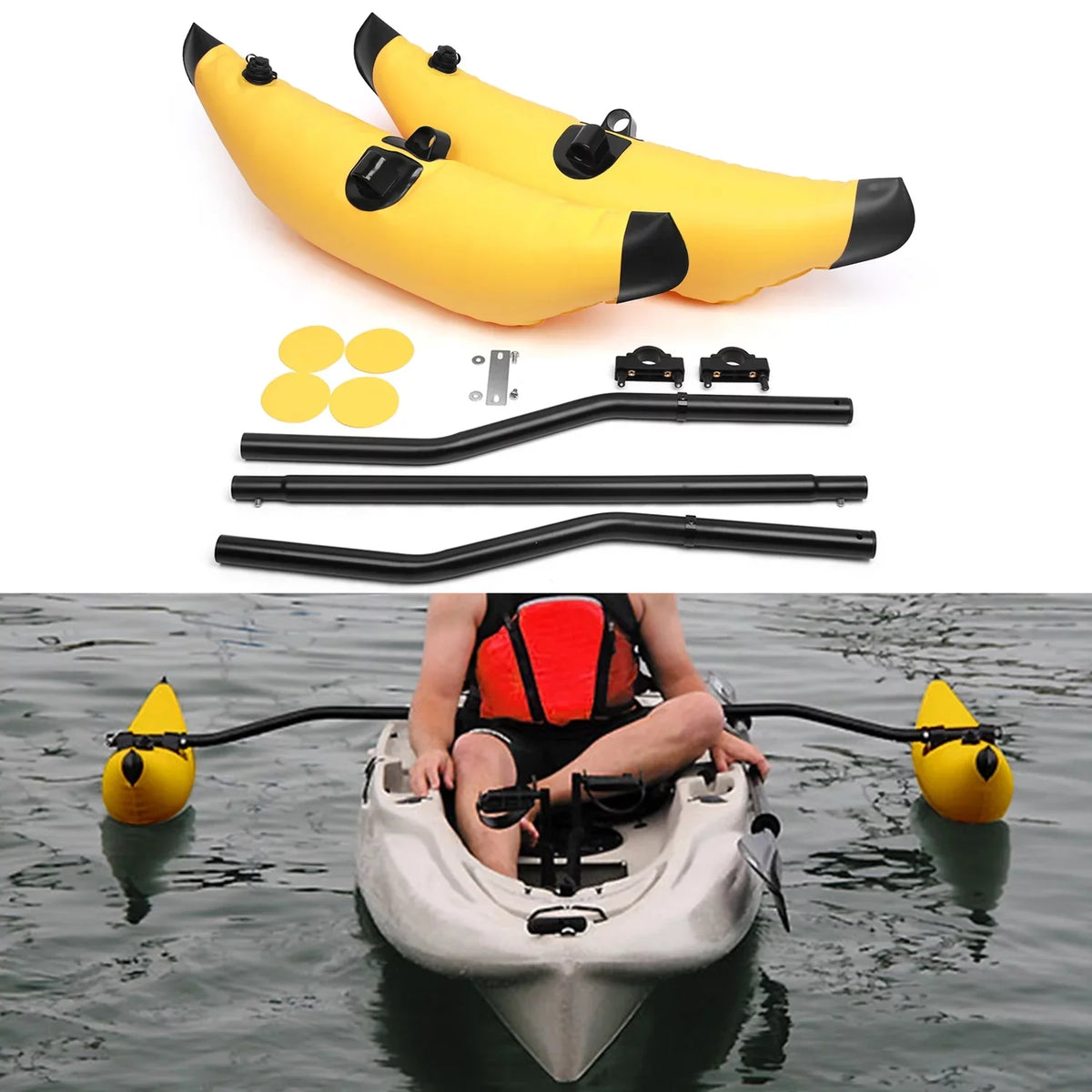 Meterk Kayak Polyvinyl Inflatable Outrigger Float with Sidekick Arms Rod Kayak Boat Fishing Standing Float Stabilizer System Kit