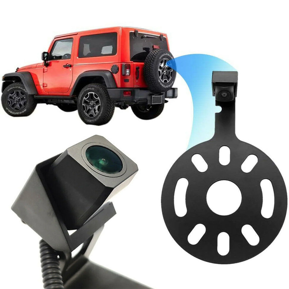 iMeshbean Rear View Camera for Jeep Wrangler 2007-2018 Spare Tire Waterproof Reversing Parking Aftermarket Camera Removable Guideline with OEM Monitor Adapter