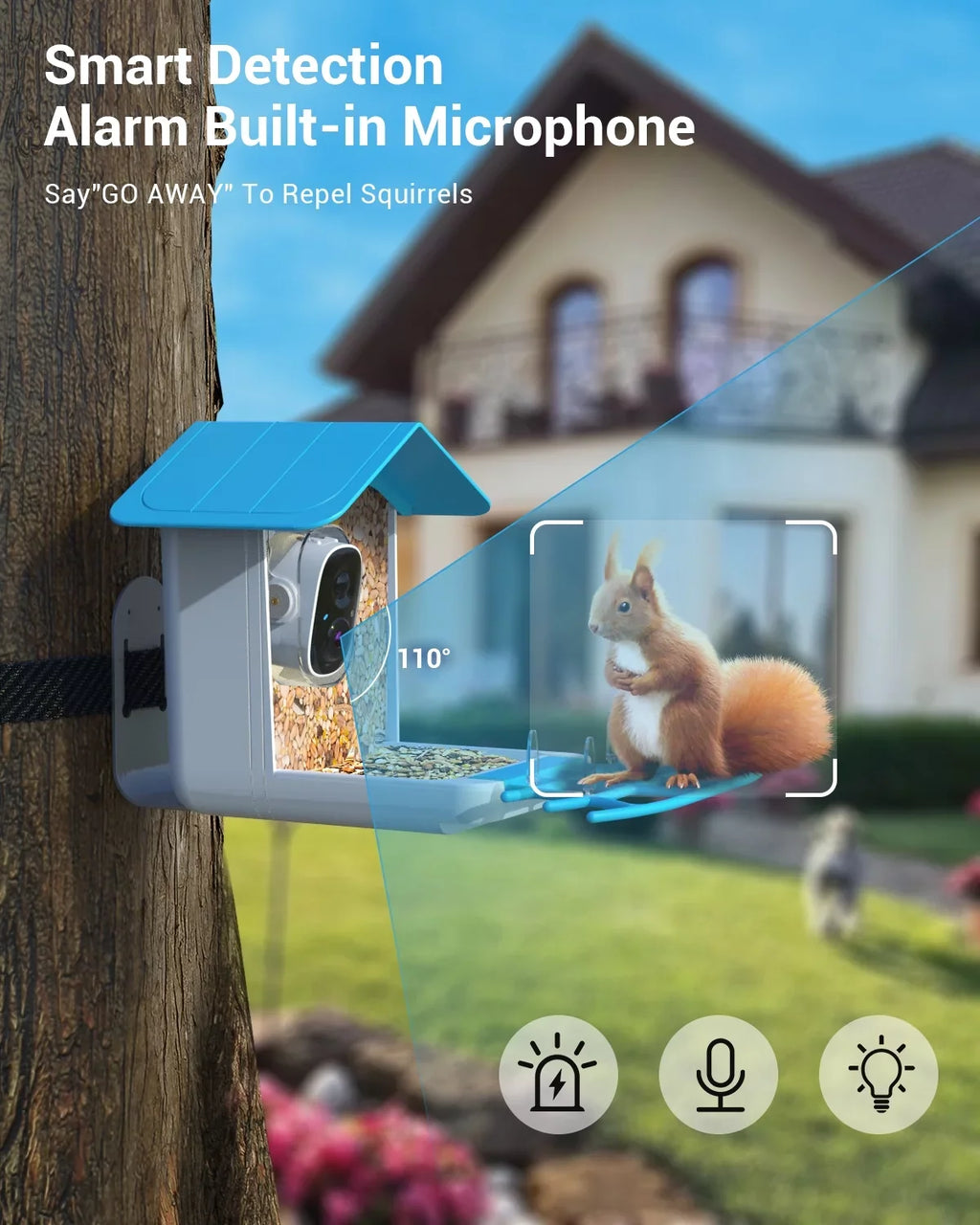 TMEZON Smart Bird Feeder with Camera, Bird Feeder House with 1080P Battery Security Camera Solar Powered Auto Capture Bird Videos Wireless Outdoor