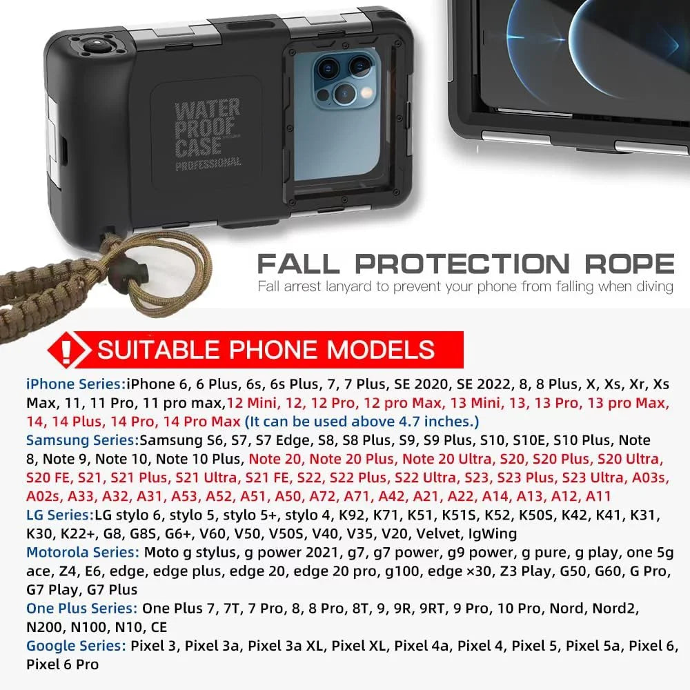Waterproof Underwater Snorkeling Phone Case for iPhone 14/13/12/11 Pro Max Mini Xr/X/Xs/Samsung Galaxy Note10/9/8/S10/9/8 Ultra Plus Professional [15m/50ft] Photo Video Diving Cover(Blue)