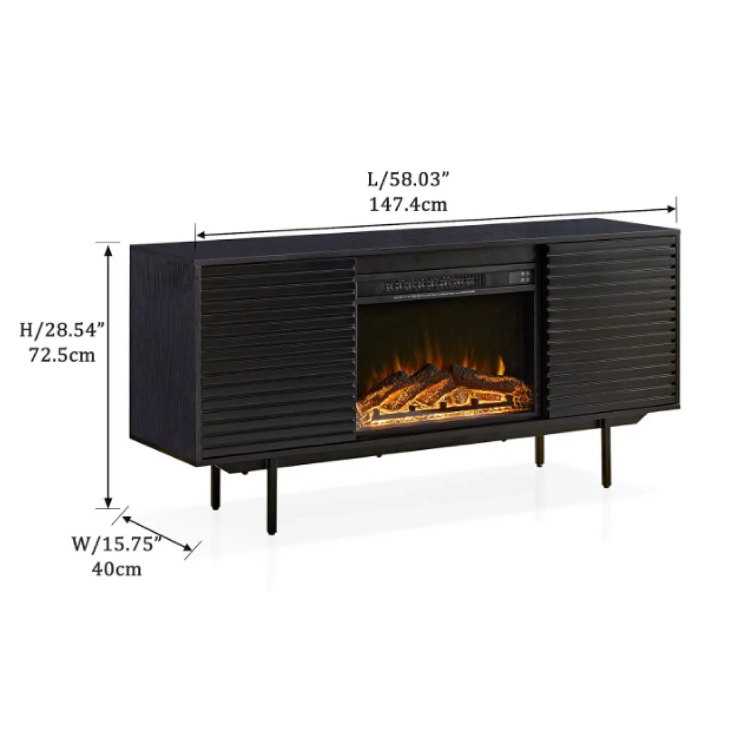 DeeHome W9986B The whole cabinet is made of Onyx oak board, the middle layer board on both sides of the cabinet can be adjusted, the furnace is embedded in the middle grid with the remote control