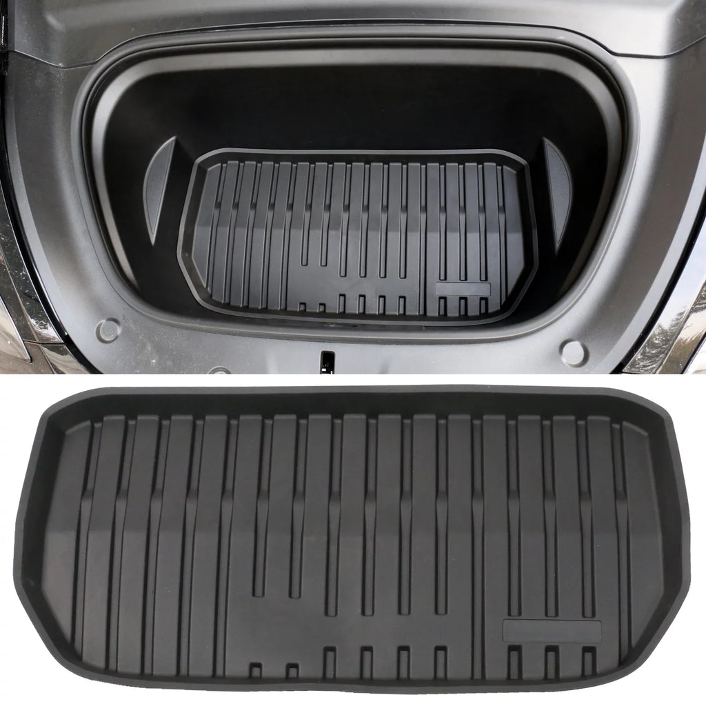 Ikon Motorsports Trunk Mats Cargo Liner Compatible with 2020-2023 Tesla Model Y Dark Injection TPE All Weather Waterproof Anti-Slip Frunk Trunk Under Cargo Storage Liner Mat Interior Accessories