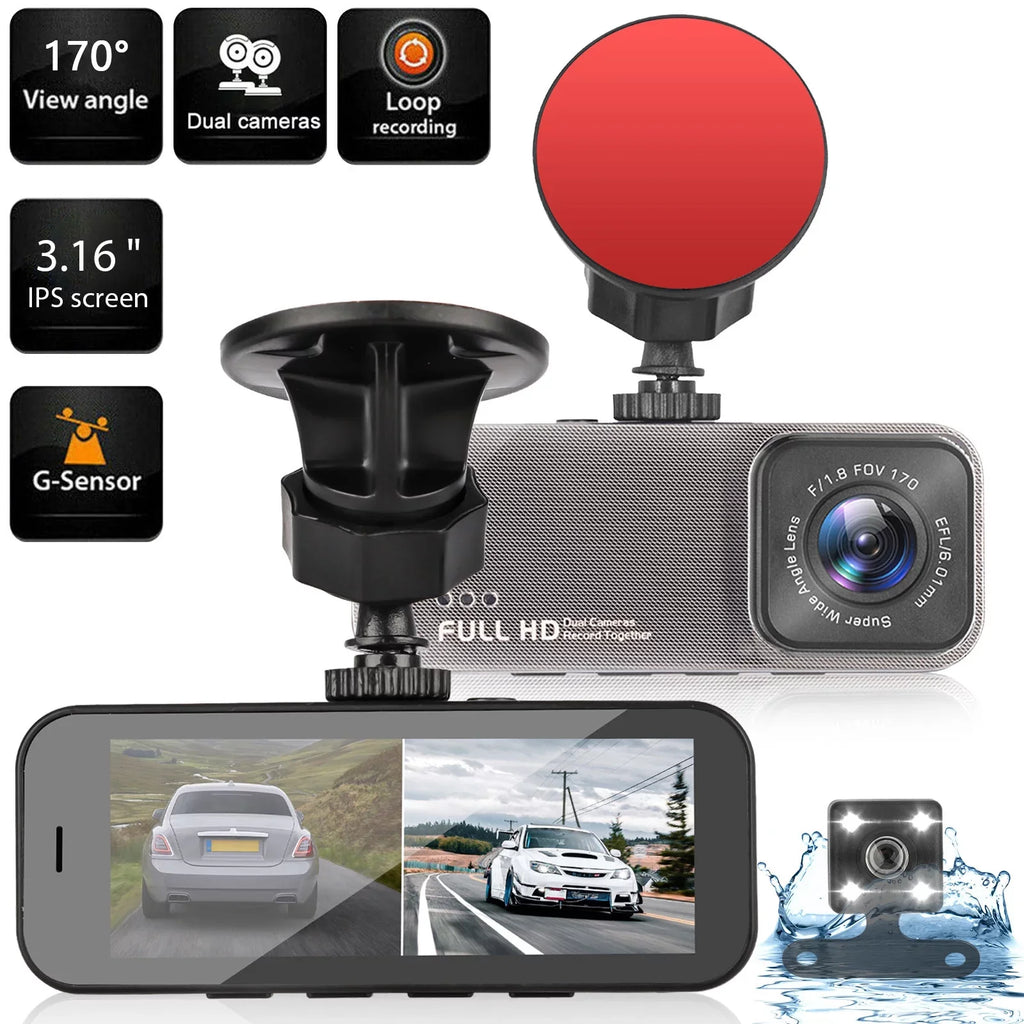 TSV Dual Dash Cam, 1080P Front and Rear Dual Dash Camera for Cars, Inch Display, 170° Wide Angle Dashboard Camera Recorder with Parking Monitoring, Motion Detection, G-Sensor, WDR, Dark