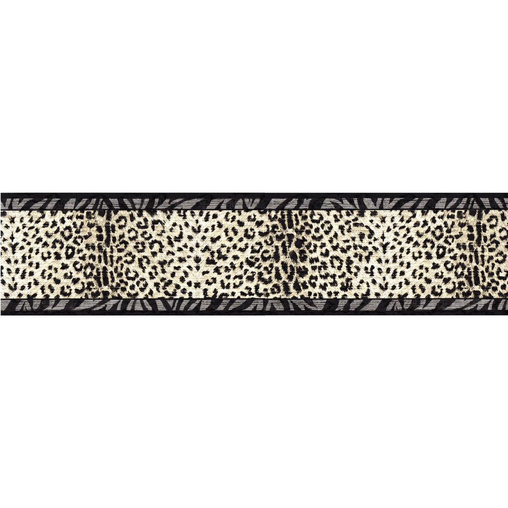 Trimz Animal Prints Wallpaper Border - Leopard Prints, Tiger Prints, Charcoal Gray, 15' L x 7" W