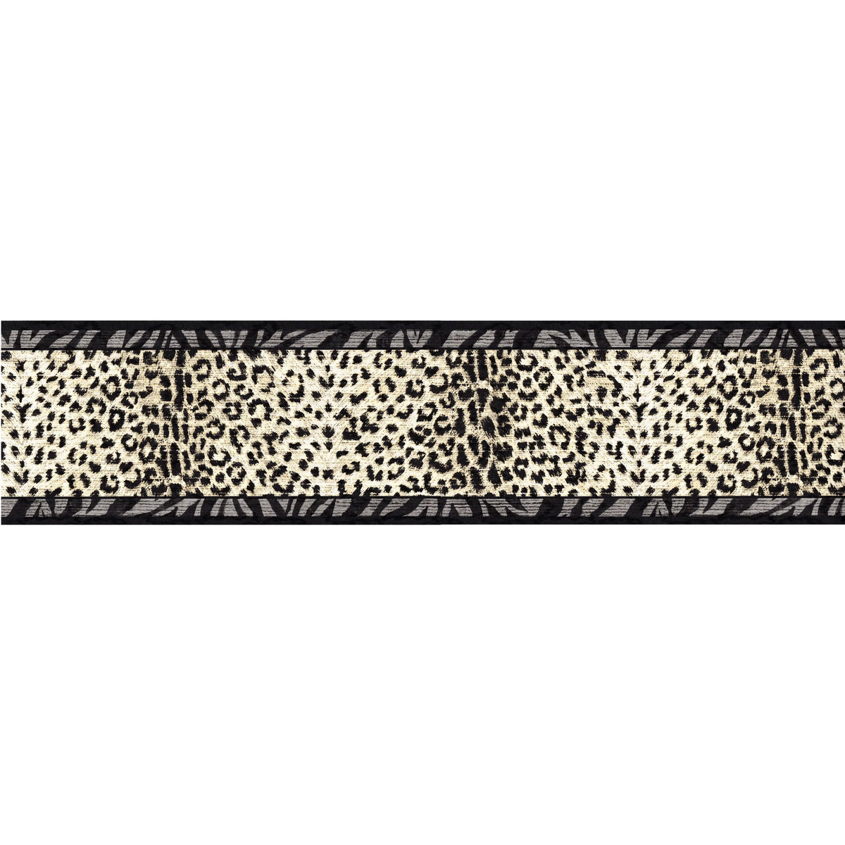 Trimz Animal Prints Wallpaper Border - Leopard Prints, Tiger Prints, Charcoal Gray, 15' L x 7" W