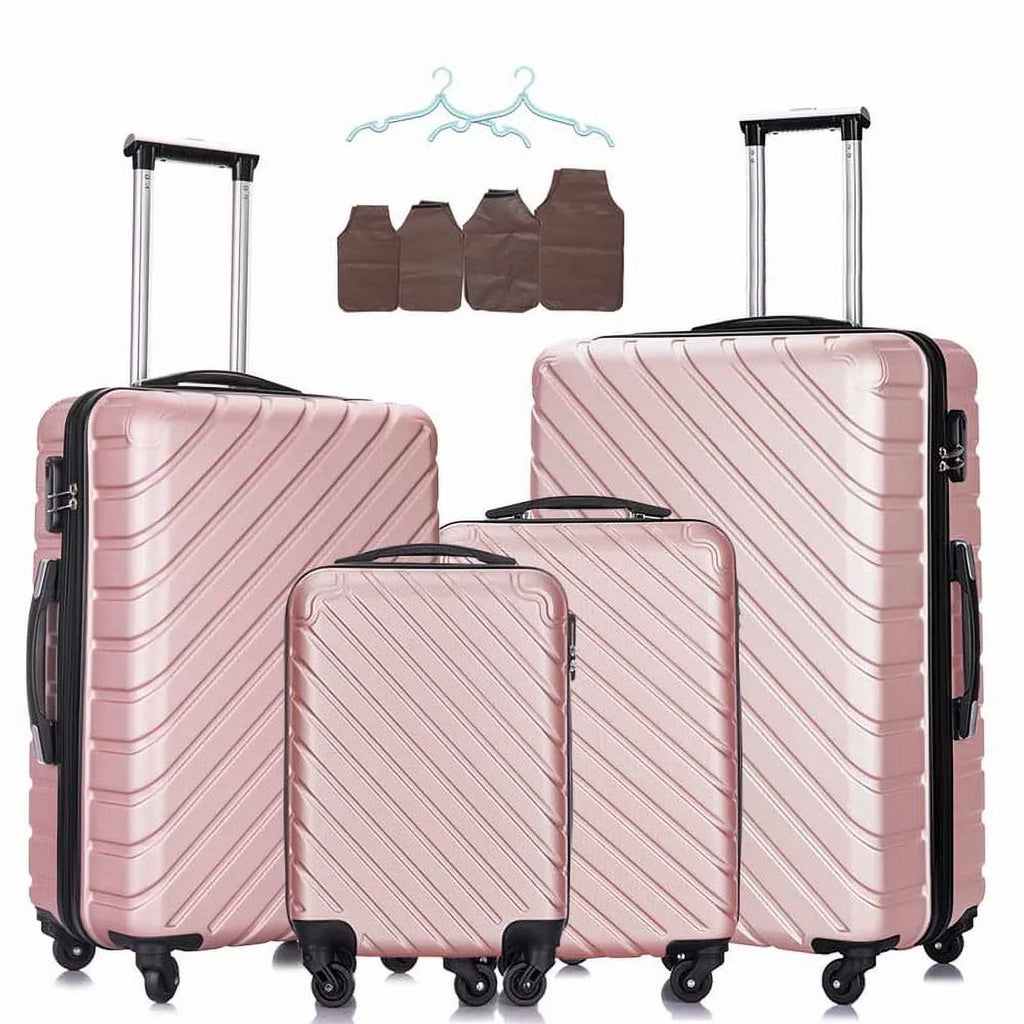 4 Piece Hardshell Luggage Sets,Travel Suitcase,Carry On Luggage with Spinner Wheels Free Cover&Hanger Inside rose gold