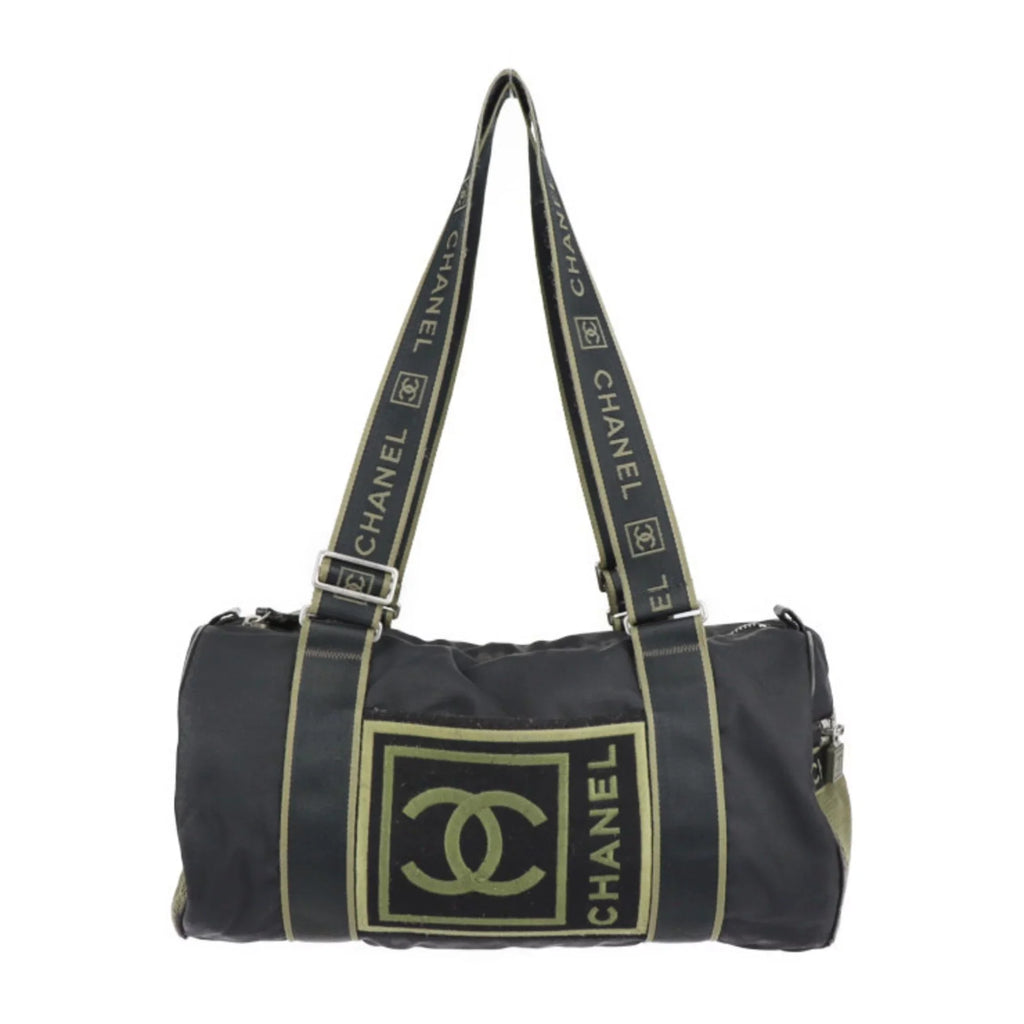 Pre-Owned CHANEL Chanel Sport Line Boston Bag Nylon Canvas Midnight Khaki Green Shoulder Travel Cocomark 10 Series Round Cylindrical (Fair)