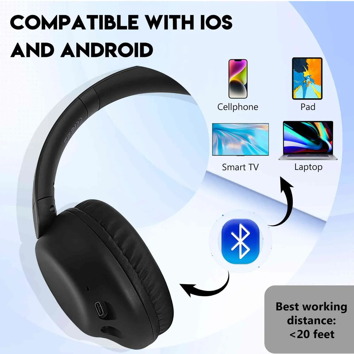 UrbanX UX991 Wireless Bluetooth Stereo Earphones High Resolution Audio Deep Bass Superior Comfort Over The Ear Headphones with Mic for HTC Desire 12 phone Call Support