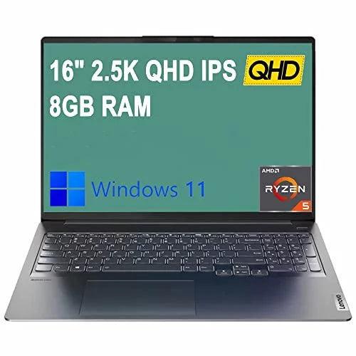 Lenovo Ideapad 5 Pro Laptop, 16 Unit 2.5K QHD IPS Display, AMD Core Ryzen 5 5600H, 8GB RAM, 1TB SSD, Wi-Fi, Bluetooth, Windows 11, Bundle with JAWFOAL