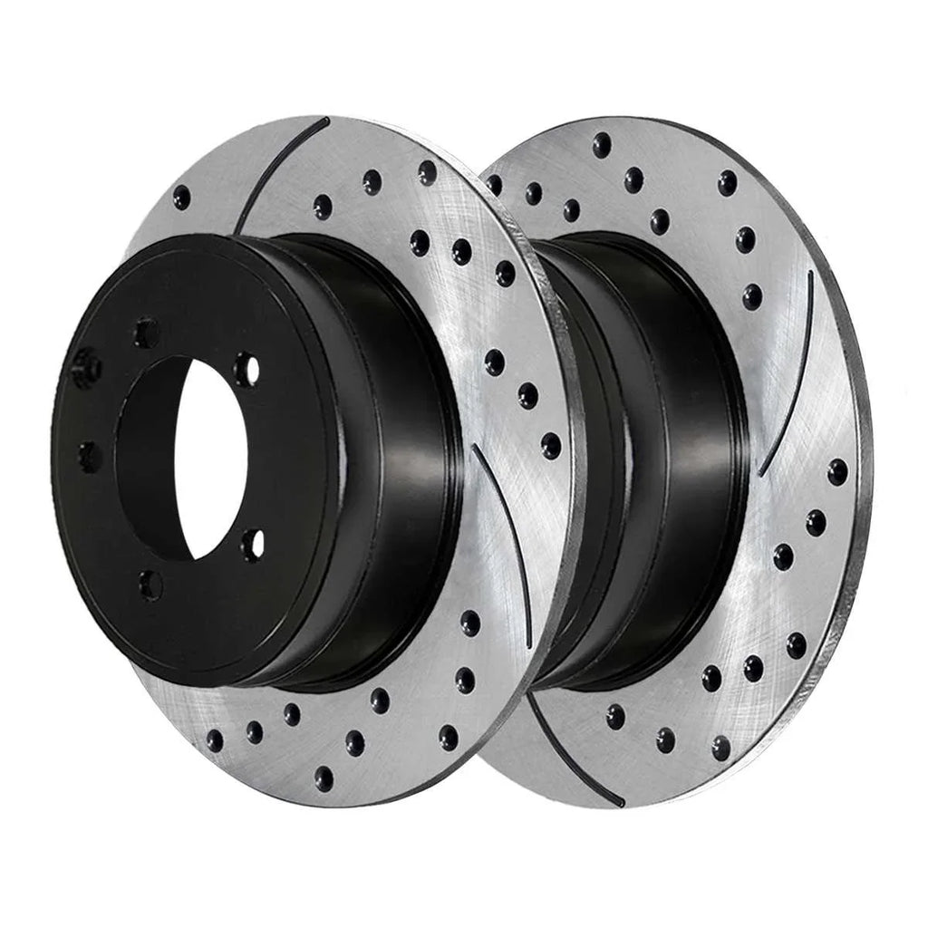 AutoShack Rear Drilled Slotted Brake Rotors Dark Pair of 2 Driver and Passenger Side Replacement for Jeep Patriot Compass Dodge Avenger Caliber Chrysler 200 Sebring Mitsubishi Lancer V6 FWD PR63038LR
