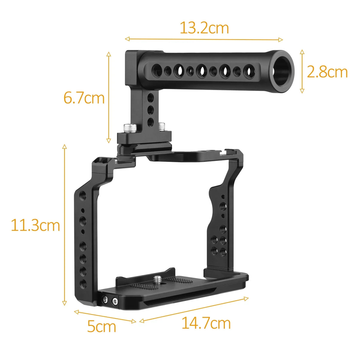 Andoer Camera Video Cage + Handle Kit Aluminum Alloy with Dual Cold Shoe Mounts Numerous 1/4 Centimeter Threads Replacement for Sony A7IV/ A7III/ A7II/ A7R III/ A7R II/ A7S II