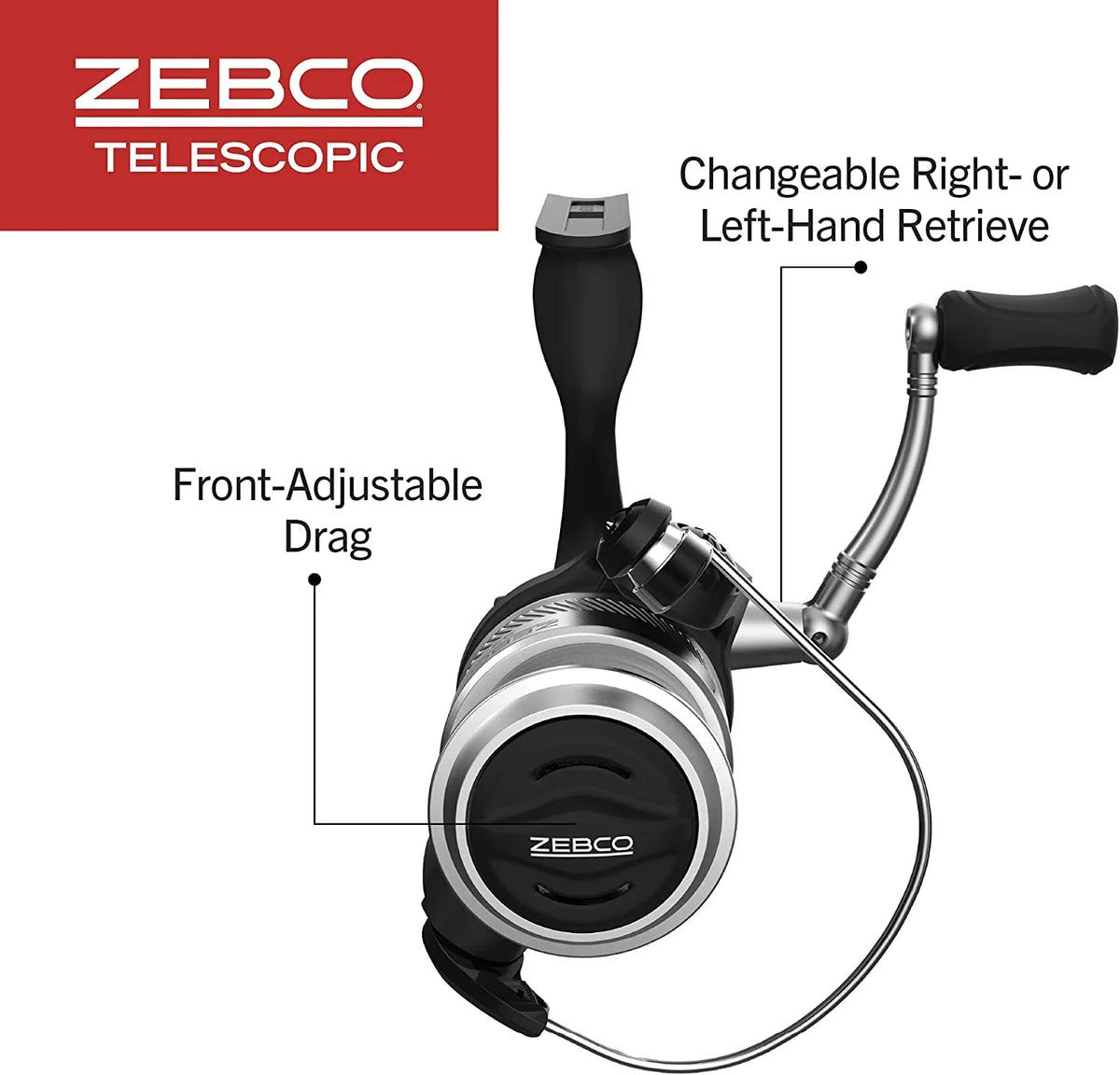 Zebco 33 Spinning Reel and Telescopic Fishing Rod Combo, 6-Foot Rod, Size 30 Reel, Dark