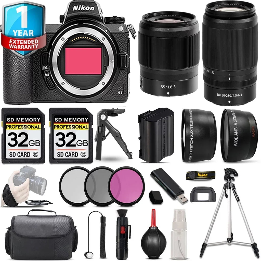 Nikon Z6 II Mirrorless Camera with 50-250mm f/4.5-6.3 VR Lens + 35mm f/1.8 S Lens + Handbag + 3 PC Filter Set + 64GB