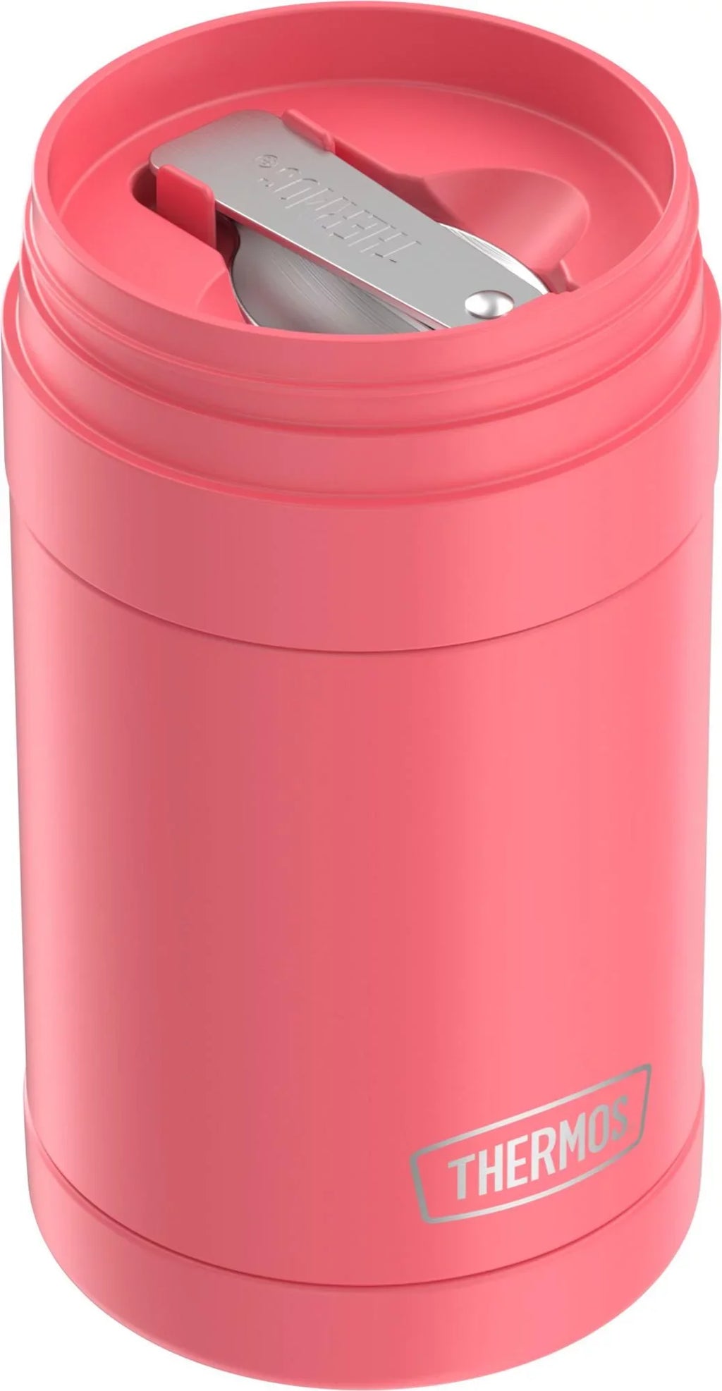 Thermos Vacuum Insulated Food Jar with Folding Spoon, Coral, 16 Ounce