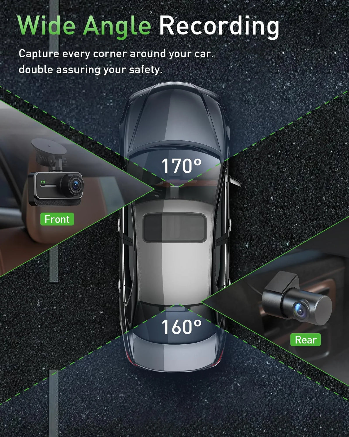 Advanced 4K+1080P WiFi dual dash cam, car front and rear dash cam, Inch IPS dual dash cam, night vision, 24 hours parking mode, loop recording, 170° wide angle, 64GB SD card included