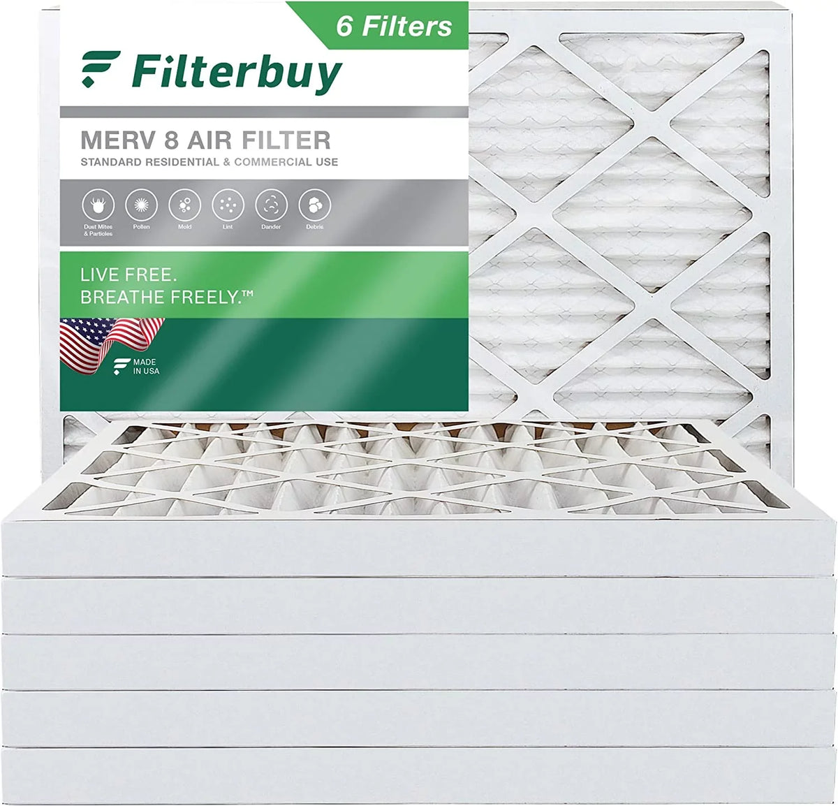 Filterbuy 25x32x2 MERV 8 Pleated HVAC AC Furnace Air Filters (6-Pack)