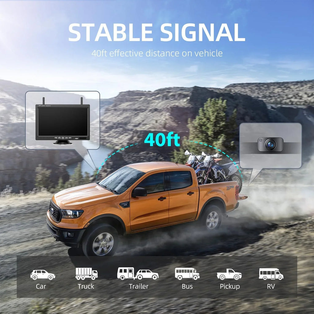 eRapta Wireless Backup Camera 1080P HD 7 Centimeter Monitor IP69 Waterproof IR Night Vision for RV/Trailer/Truck/Van AWT7