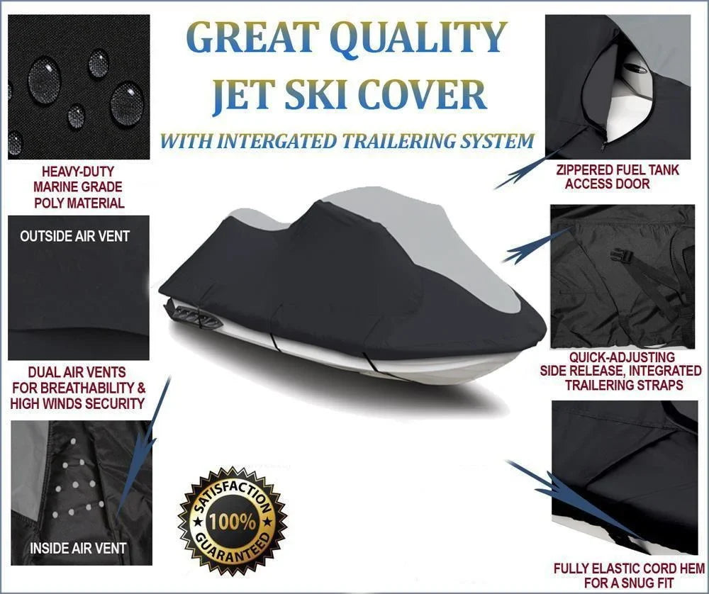 SUPER HEAVY-DUTY TOP OF THE LINE JETSKI Cover Compatible for WaveRunner Yamaha VX Deluxe Jet Ski Watercraft Cover Onyx 2007-2014