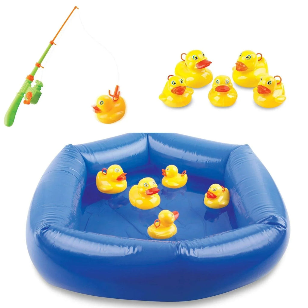 Toddler fishing game for Everyday Kid’s Fun - 12 Pcs Fishing Game for Kids To Keep them Occupied on Holidays with Toy Fishing Pole, Reel and Hook Line, 18 Inch Inflatable Pool and 10 Floating Ducks