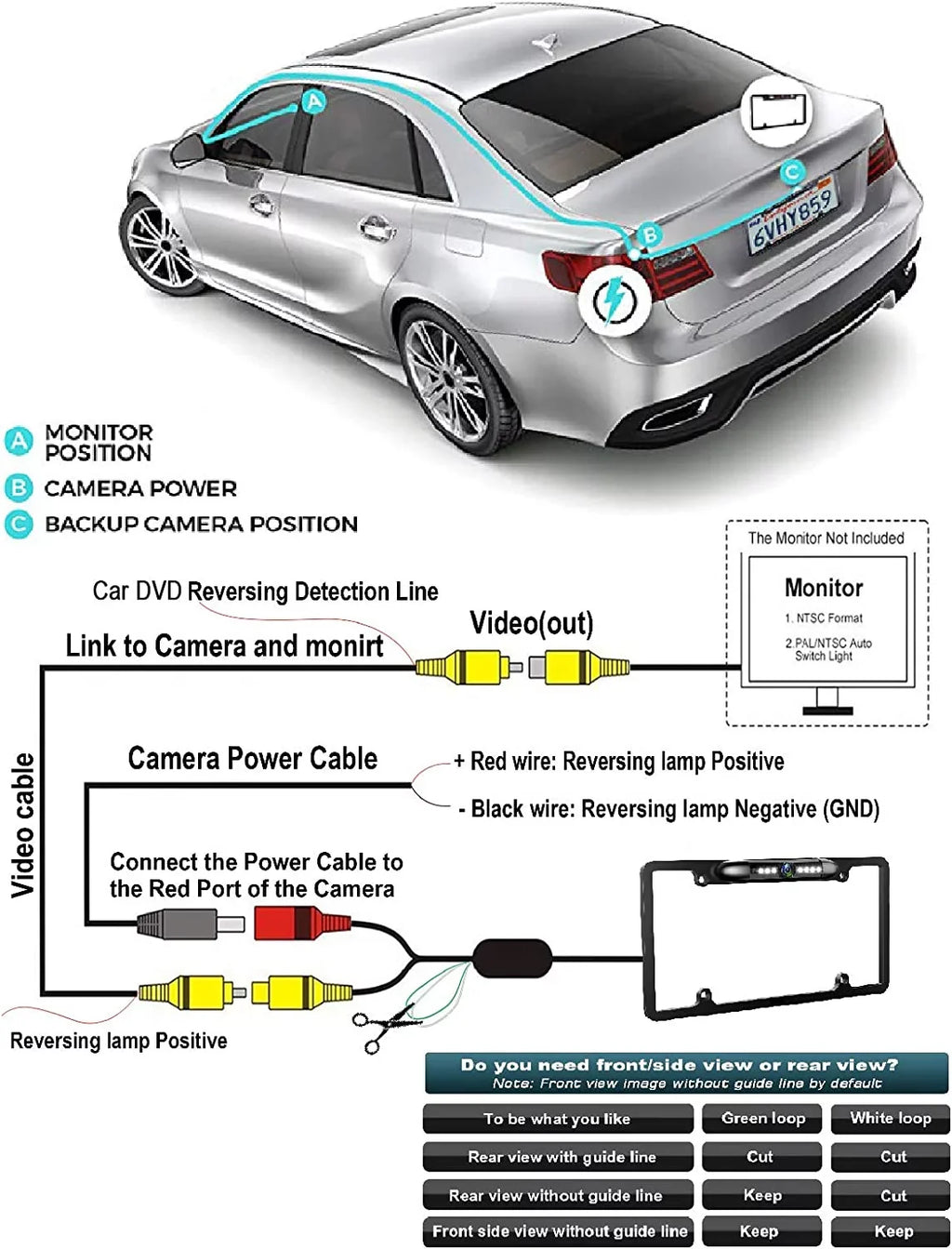 Backup Camera Rearview License Plate Frame for JVC KWV230BT KW-V230BT Onyx