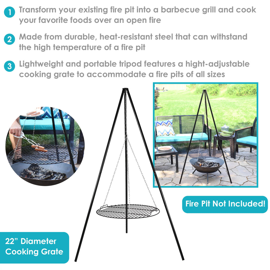 Sunnydaze Tripod Grilling Set with Cooking Grate - 22" Size
