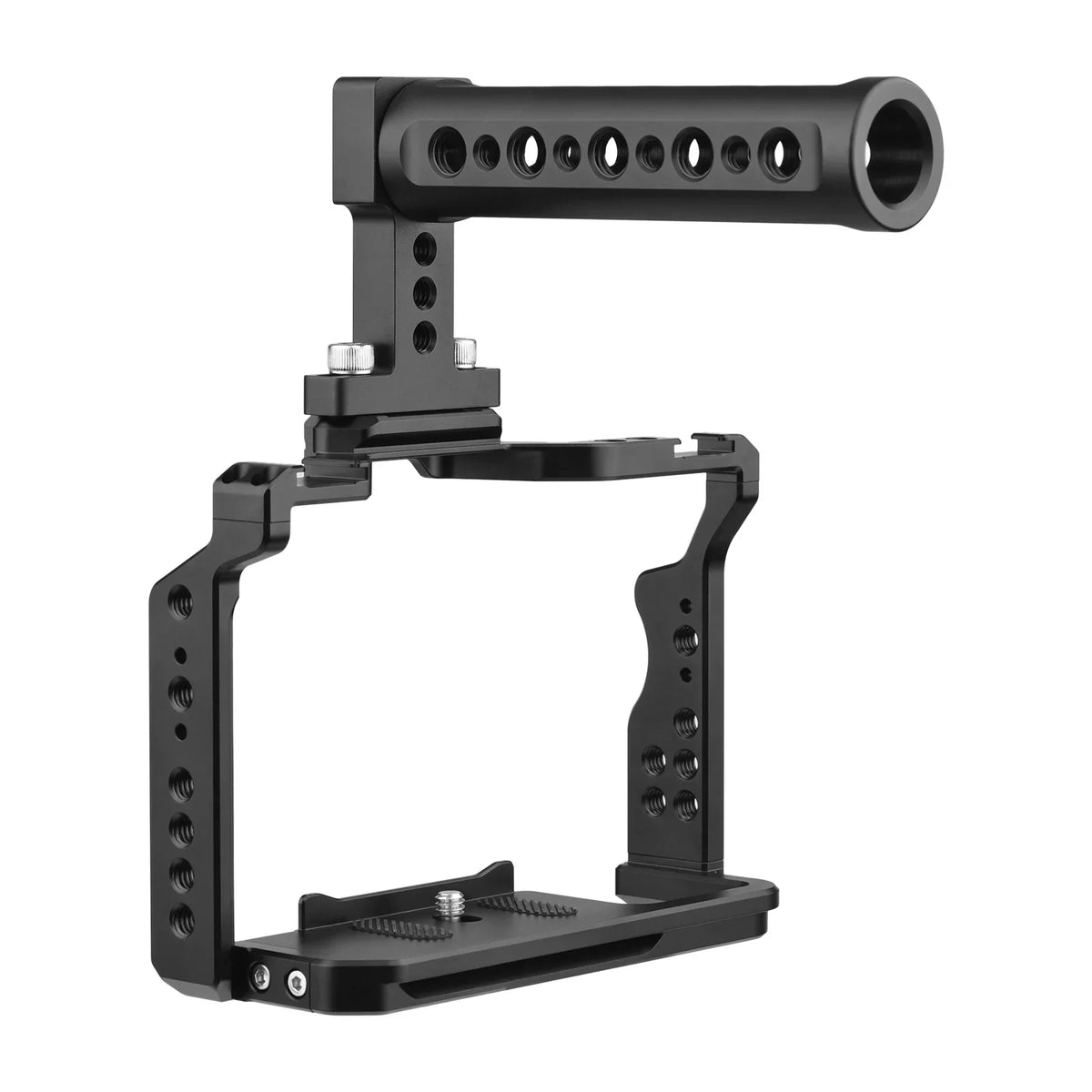 Andoer Camera Video Cage + Handle Kit Aluminum Alloy with Dual Cold Shoe Mounts Numerous 1/4 Centimeter Threads Replacement for Sony A7IV/ A7III/ A7II/ A7R III/ A7R II/ A7S II