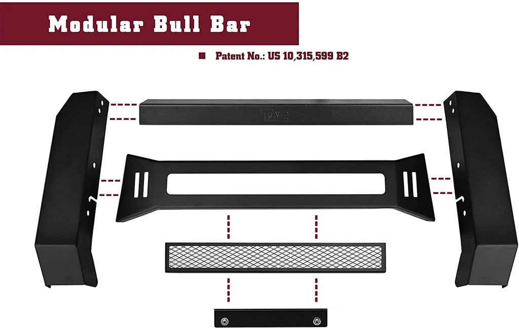 TAC Modular Bull Bar Compatible with 2005-2023 Toyota Tacoma Pickup Truck Fine Textured Charcoal (Predator Mesh Version)