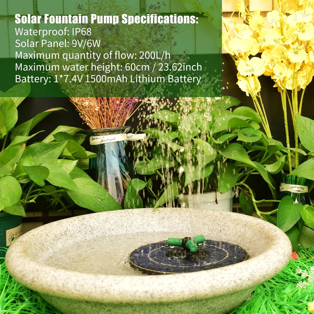 fountain,Led Solar Water Pump With Battery Auto-shut Off With Battery Auto-shut Off 9 Inch 9 Centimeter Bath Nozzle Led Solar 6w Auto-shut Off 9 With Rotatable Nozzle Solar Water Pump Yaliya Qisuo