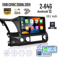 Podofo 2+64G for Honda Civic 2006-2011 Wireless Carplay Android Auto Mirror Link 10'' Touchscreen Car Stereo Radio Android 13 HD 1080P WIFI GPS Hifi FM Bluetooth, AHD Backup Camera