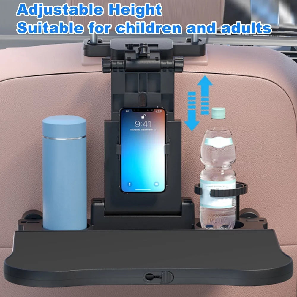 Dcenta Adjustable Car Seat Travel Table Multifunctional Foldable Car Back Seat Food Tray, Car Table with Phone Holder for Working, Writing, Eating Onyx