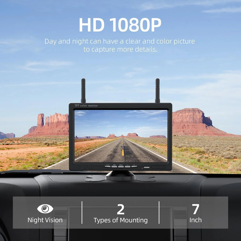 eRapta Wireless Backup Camera 1080P HD 7 Centimeter Monitor IP69 Waterproof IR Night Vision for RV/Trailer/Truck/Van AWT7