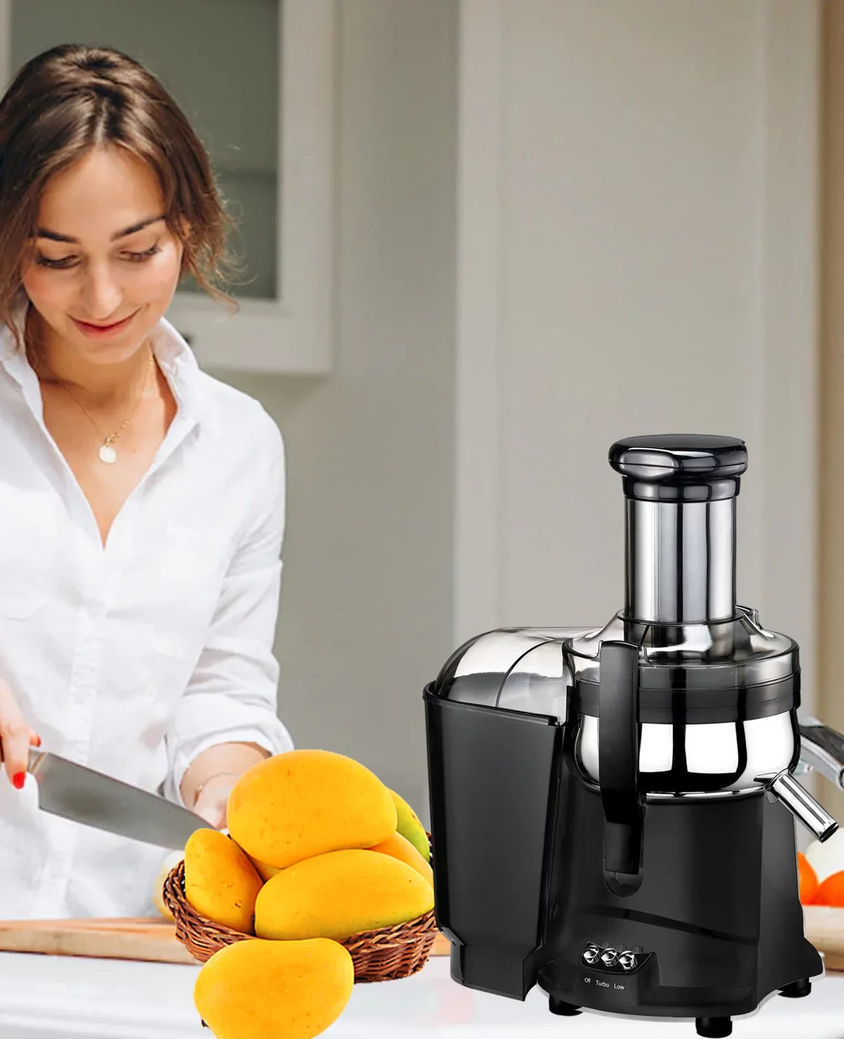 Centrifugal Juicer for Fruits & Vegetables - Hand Press Juicer with Safety Latch Onyx