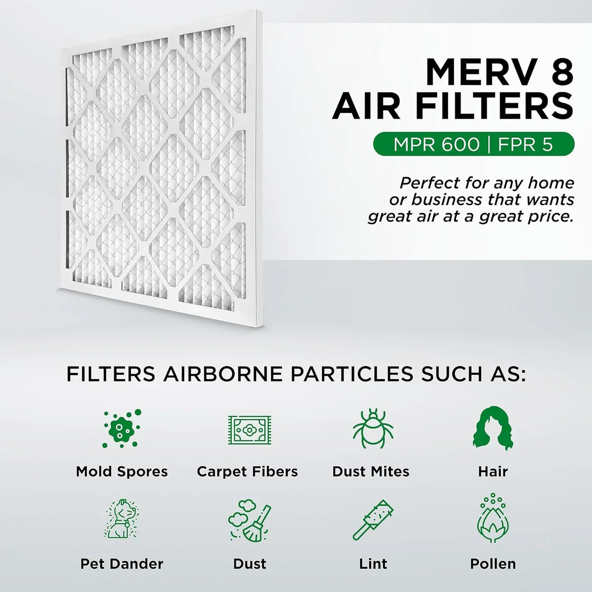20X22x1 MERV 8 Pleated HV Furne 1'' Air Filters By Pamlico. Case Of 12. Ext Size: 19-1/2 X 21-3/4 X 3/4, White