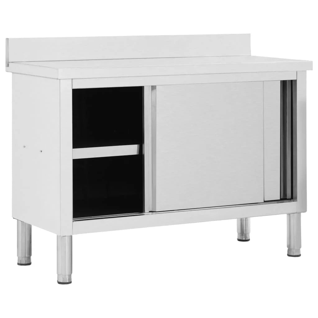 Work Table with Sliding Doors 47.2"x19.7"x37.4" Stainless Steel
