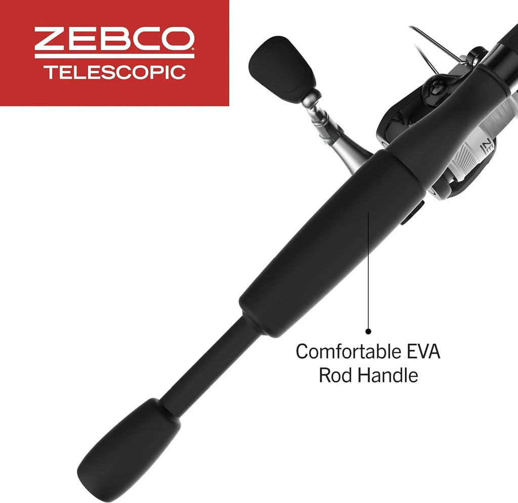 Zebco 33 Spinning Reel and Telescopic Fishing Rod Combo, 6-Foot Rod, Size 30 Reel, Dark