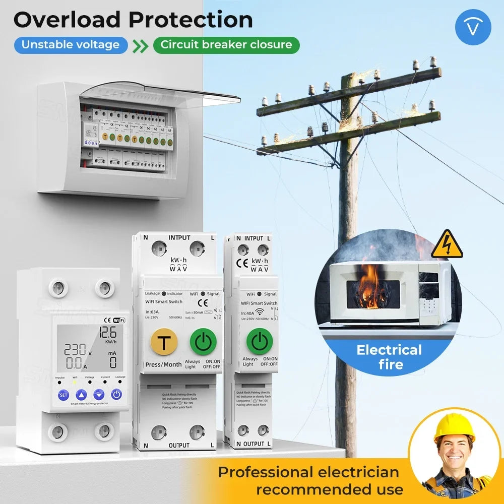 Htovila WiFi Intelligent Automatic Reclosing Protector Multifunctional Current Voltage Meter Protections Values Settable Mobilephone APP Control Compatible with Assistant for Voi