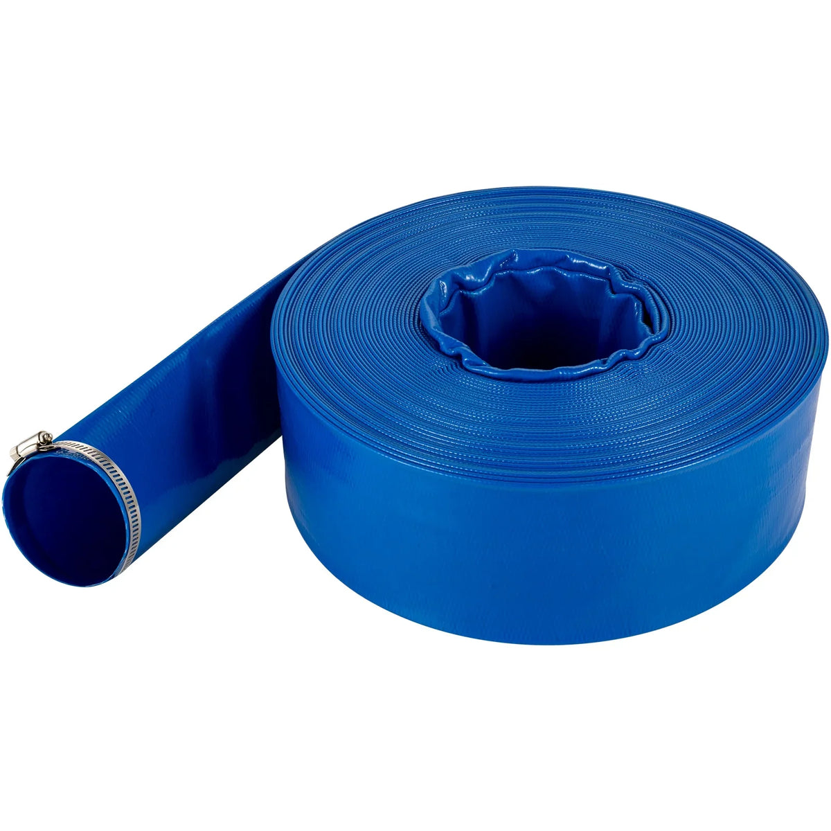 BENTISM Discharge Hose, 1-1/2" x 105', Plastic Fabric Lay Flat Hose, Heavy Duty Backwash Drain Hose with Clamps, Weather-proof & Burst-proof, Ideal for Swimming Pool & Water Transfer