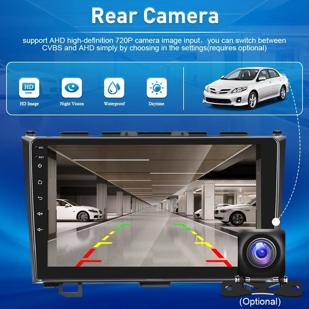 For Honda CRV 2007-2011 9'' Touchscreen Car Stereo Radio Player Wireless Carplay Android Auto Mirror Link HD 1080P Android 12 Bluetooth WIFI GPS FM USB Hifi, AHD Backup Camera