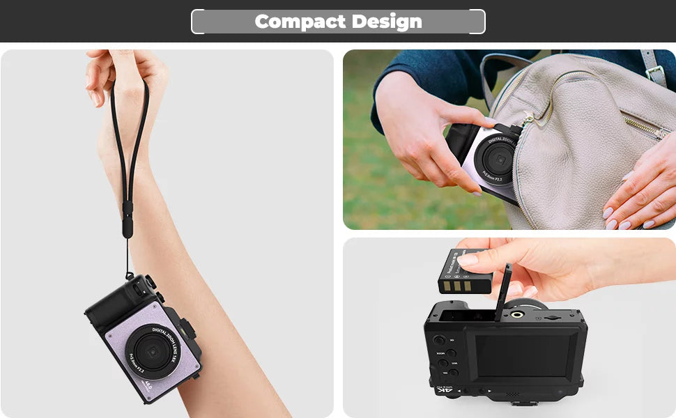 OIEXI 48MP Digital Camera for Photography,4K Video Camera with Front and Rear Dual Cameras,18X Digital Centimeter Screen,32GB Micro Card,Rechargeable Battery,Camera for Dark