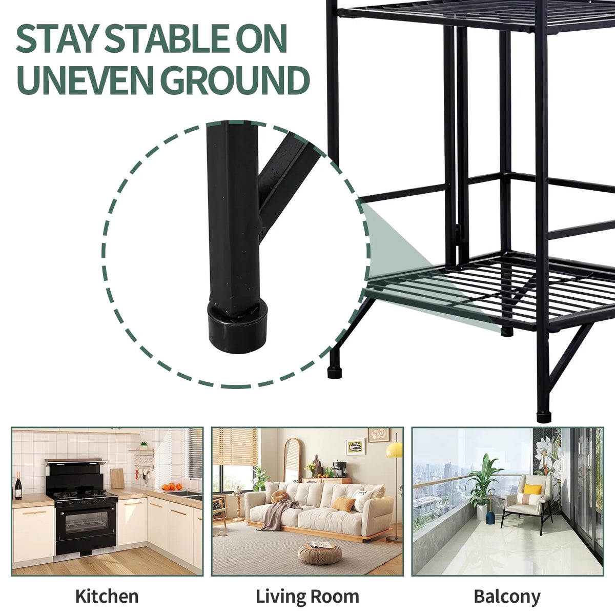 SYTHERS 3 Tier Wide Folding Metal Shelf, Metal Storage Rack, 13 x 11 x 33" Wire Shelving Unit, Heavy Duty Kitchen Organizer Shelf, Charcoal