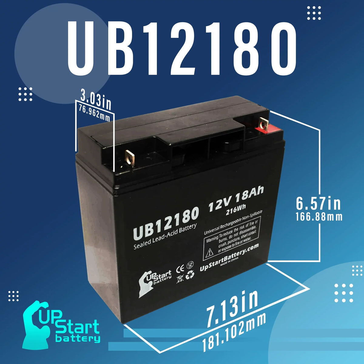 3x Pack - Compatible CSB BATTERY OF AMERICA GP12170 Battery - Replacement UB12180 Universal Sealed Lead Acid Battery (12V, 18Ah, 18000mAh, T4 Terminal, AGM, SLA)