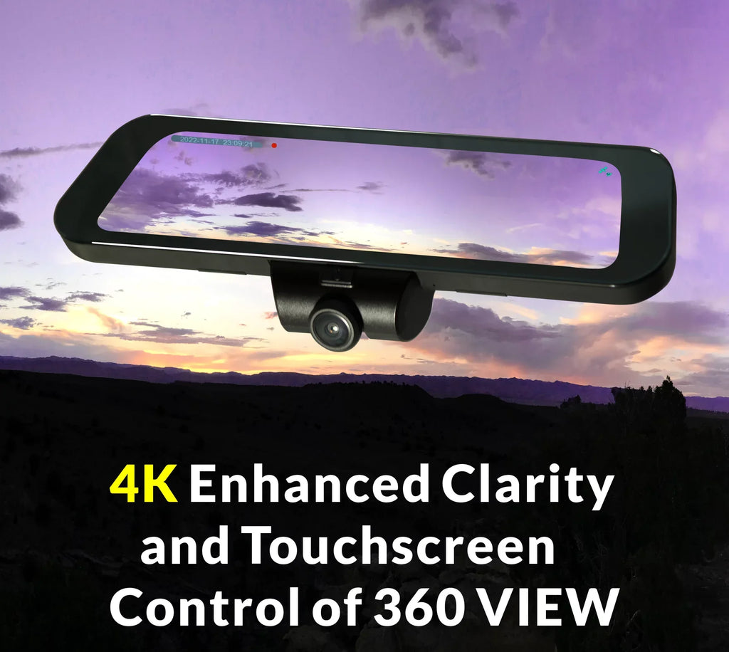 RYDEEN 360 View Surround View 4K Dash Camera Inch Touchscreen Frameless Rearview Mirror with TFT Monitor w/ Auto Brightness Day/Night, DIY Install, Backup Video-in