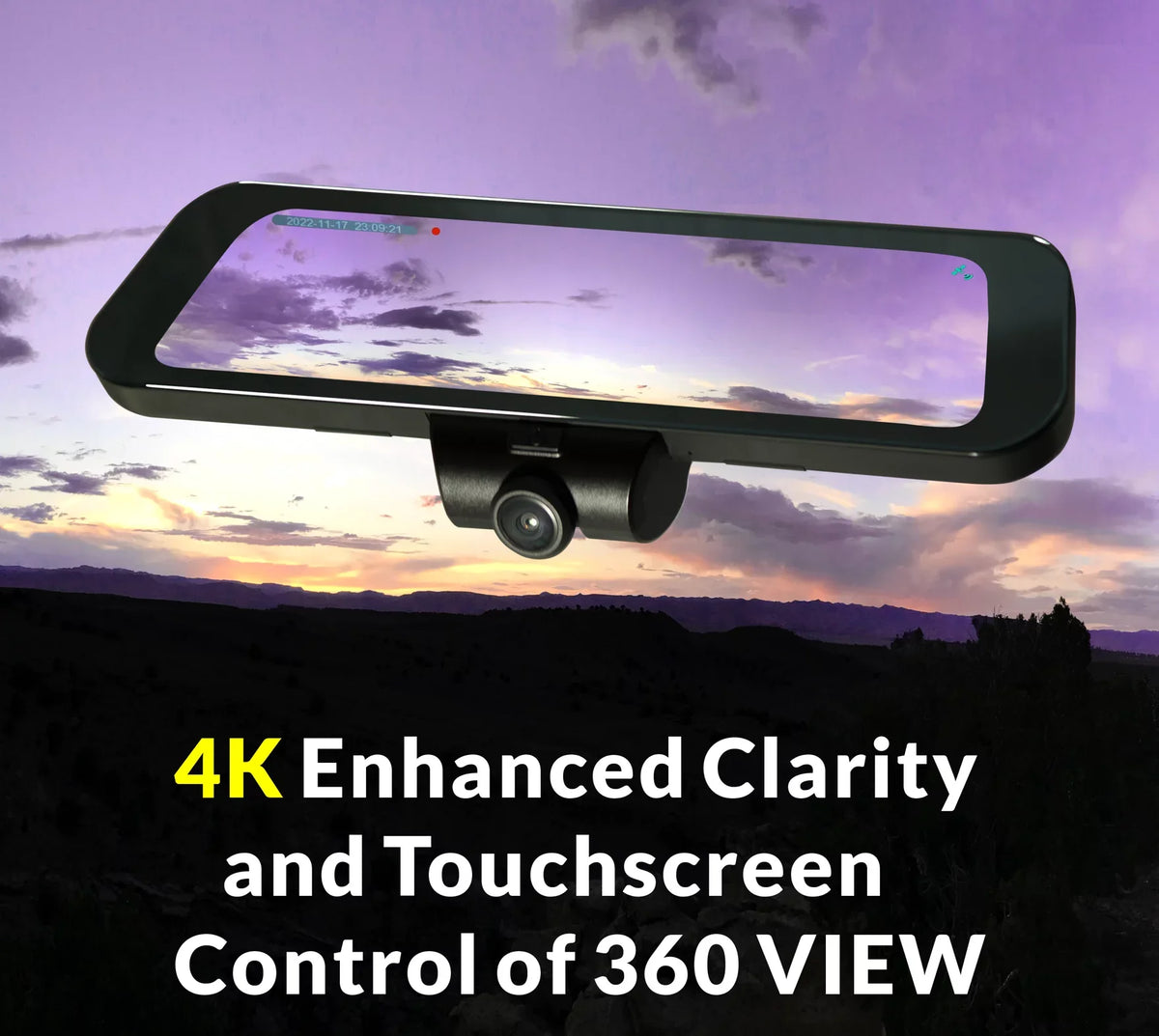 RYDEEN 360 View Surround View 4K Dash Camera Inch Touchscreen Frameless Rearview Mirror with TFT Monitor w/ Auto Brightness Day/Night, DIY Install, Backup Video-in