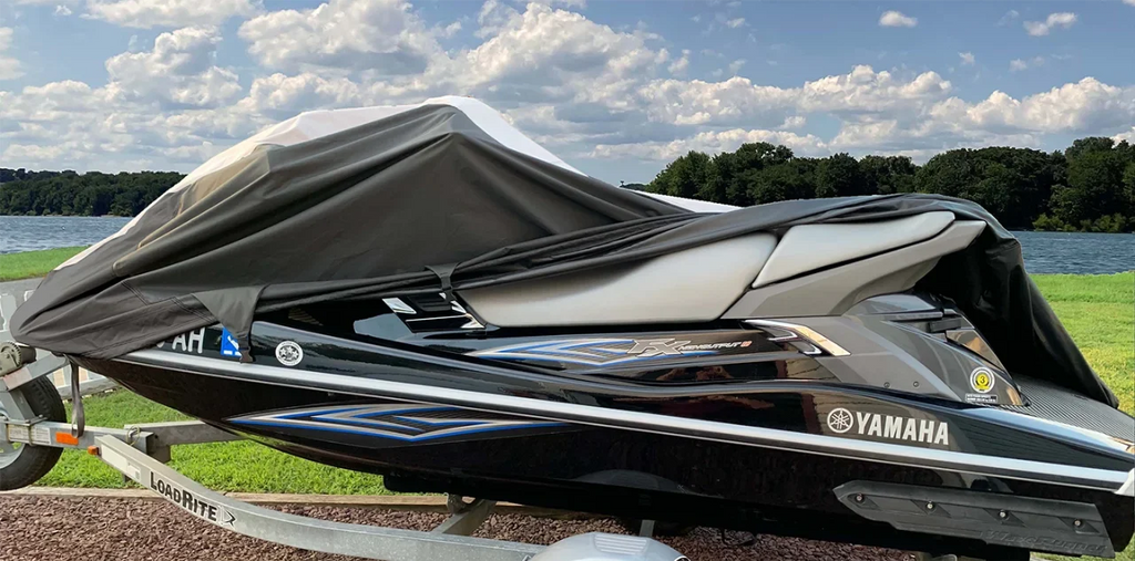 SUPER HEAVY-DUTY TOP OF THE LINE JETSKI Cover Compatible for WaveRunner Yamaha VX Deluxe Jet Ski Watercraft Cover Onyx 2007-2014