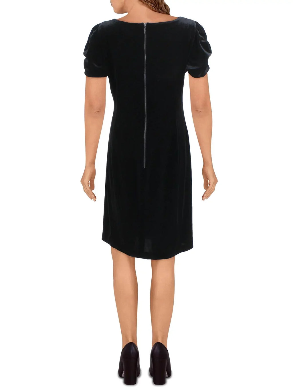 KARL LAGERFELD Womens Onyx Zippered Ruched Pouf Sleeve Round Neck Above The Knee Party Fit + Flare Dress 8