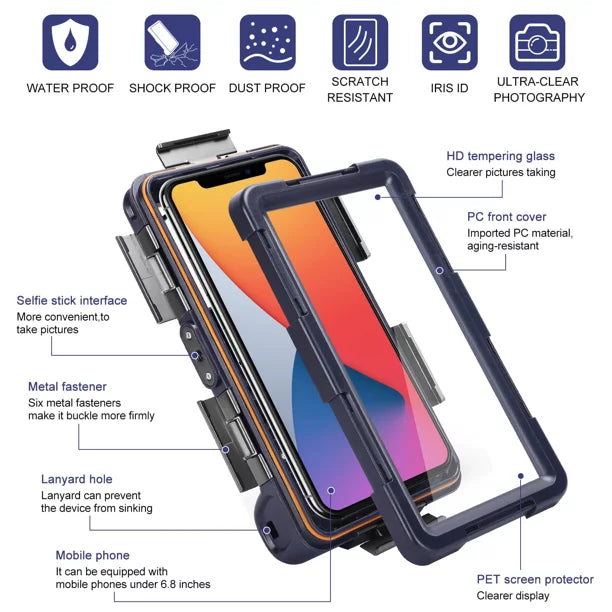 UrbanX Professional [15m/50ft] Swimming Diving Surfing Snorkeling Photo Video Waterproof Protective Case Underwater Housing for Oppo A7 And all Phones Up to 6.9 Centimeter LCD with Lanyard